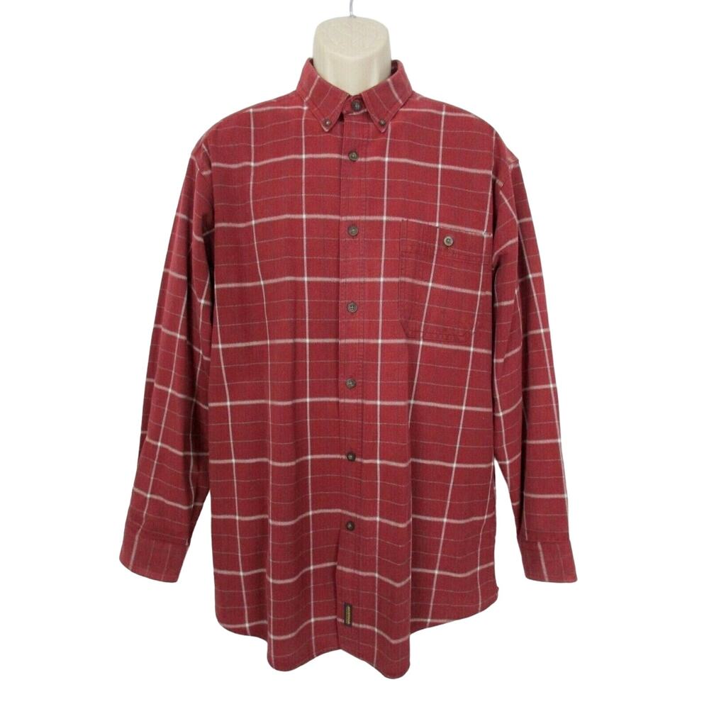 Vintage Woolrich Button Down Shirt Mens Large Red Plaid Check Long Sleeve Pocket